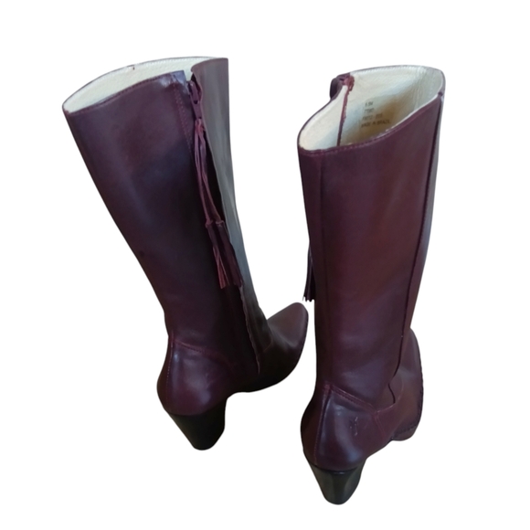 ❌SOLD❌Frye Vintage Burgundy Leather Heeled Boots Bohemian Western Size 6.5 RARE - Picture 6 of 12
